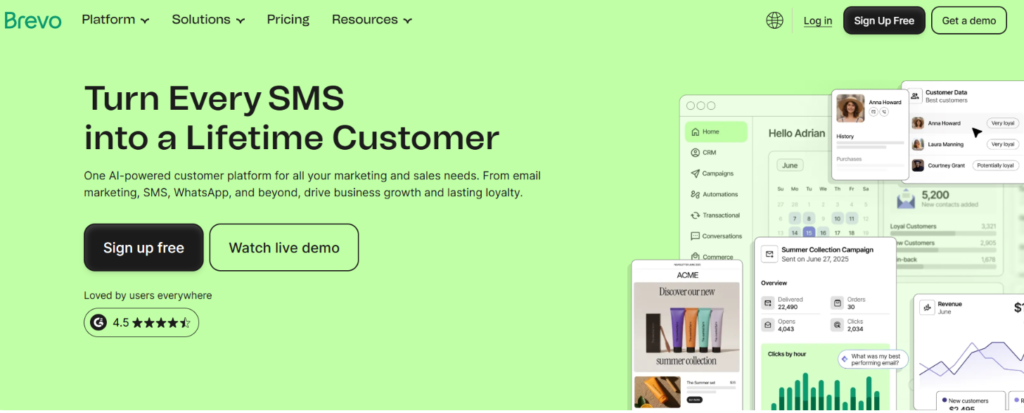 Brevo homepage featuring email marketing tools and Brevo coupon code offers.
